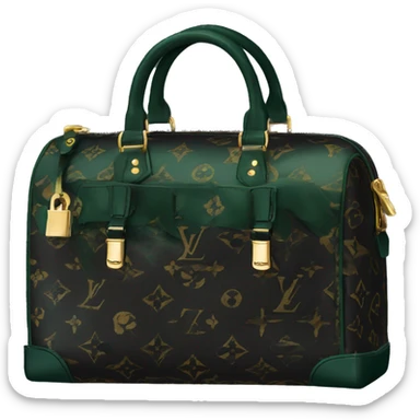 Black Designer Louis Vuitton bag with dark green monogram and dark green trim and gold details sticker