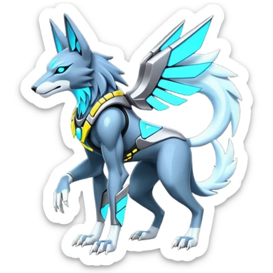 cyberpunk intricate neon glowing grey white futuristic cyborg-Anubis-Zeraora-Zoroark-fusion (full body) sticker
