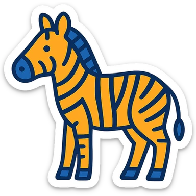 zebra, lineal color icon with black outlines, simple and modern sticker