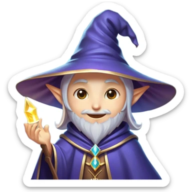 Clash of Clans aesthetic Playful Mage Portrait Emoji, Head tilted with a mischievous glimmer and subtle enchanting smile, featuring a compact, gracefully robed form with a pointed wizard hat and twinkling eyes in natural skin tone, Simplified yet irresistibly charming features, highly detailed, glowing with a warm, inviting magical glow, high shine, spirited and imaginative, stylized with a touch of whimsical sorcery, soft glowing outline, capturing the essence of a playful mage exuding friendly arcane wonder! sticker
