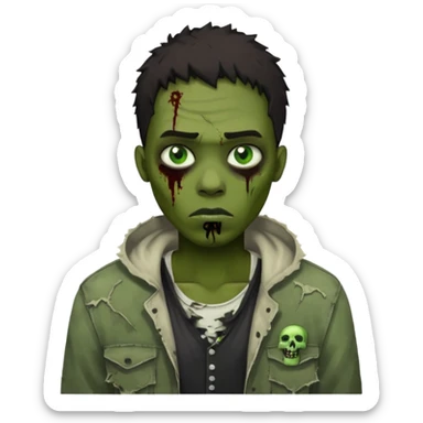 a black dude with green eyes with a grunge zombie style  sticker