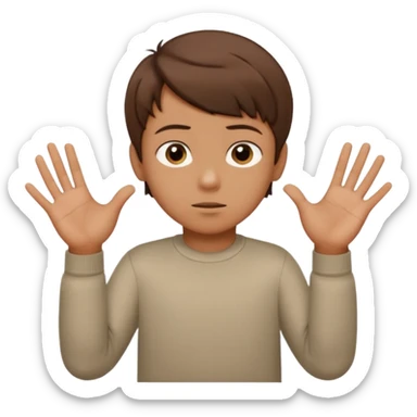 A boy shrugging with the number 6 over one hand and the number 7 over the other  sticker