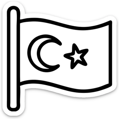 East Turkestan flag, modern icon, blue background, white crescent moon and star, no text sticker