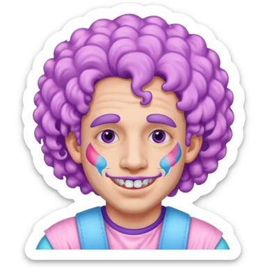 very colorful puffy violet curly haired man made out of cotton candy wearing teeth-braces and excessive face tattoos just face  sticker