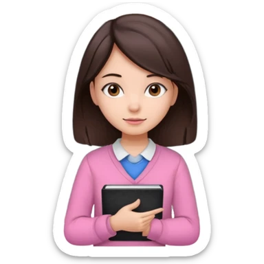 a girl with shite skin and dark brown hair studying with blackboard Pink sticker