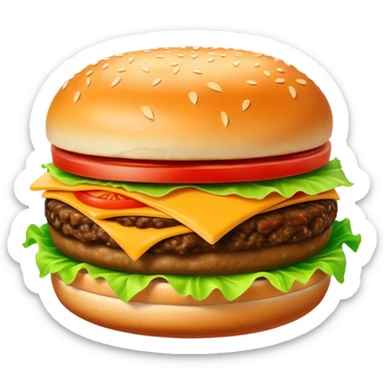 Cinematic Realistic Cheeseburger Dish Emoji, showcasing a juicy burger layered with cheese, lettuce, and tomato on a toasted bun rendered with lifelike detail and vibrant, inviting lighting. sticker