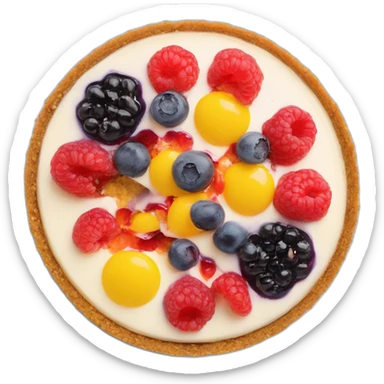 No bake cheesecake with 3 colored jams red, blueberry and yellow  sticker