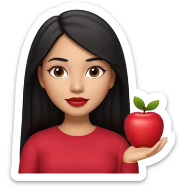 realistic Apple-style Memoji of a young Latina woman, medium warm skin tone, long straight black hair parted in the middle, defined eyebrows, almond-shaped dark brown eyes, full lips with light berry red lipstick, 3D look, soft shading, gentle smile sticker