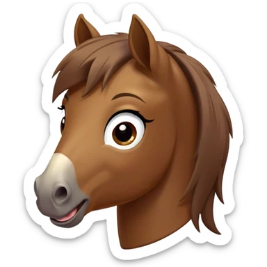 Cinematic Comical Brown Welsh Pony Portrait Emoji, Head tilted dramatically with an exaggeratedly amused expression, featuring a robust, glossy brown color, wide, comically expressive eyes full of playful disbelief, and a subtly animated, perky head, Simplified yet hilariously expressive features, highly detailed, glowing with a slightly sassy earthy glow, high shine, dramatic yet playful, stylized with an air of cheeky equine mischief, soft glowing outline, capturing the essence of a meme-worthy brown Welsh pony that looks ready to trot its way into viral fame! sticker