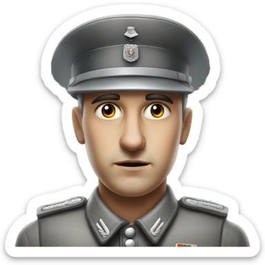 serious german soldier the middle of the XX century photorealistic gray uniform detailed face with wrinkles  sticker