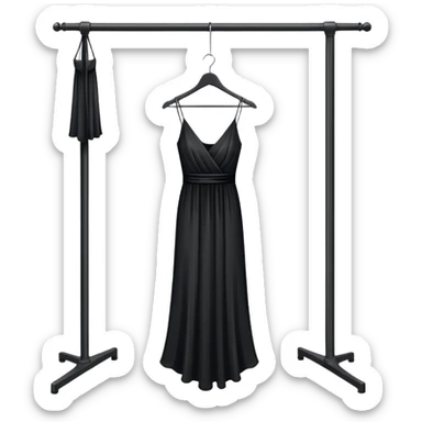 clothing rack with a single elegant black dress hanging sticker