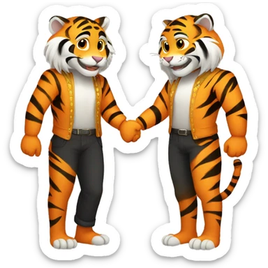 two gay male tiger furries holding hands sticker