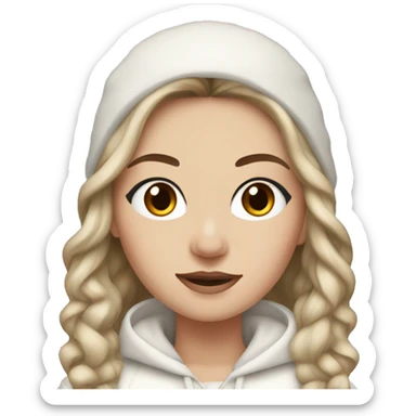 white girl with brown hair and black eyes wearing a white and brown winter outfit sticker