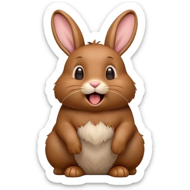 Cinematic Cute Yawning Brown Rabbit Portrait Emoji, Head tilted slightly with a dramatic, wide-open yawn, showcasing a smooth, rich brown fur with floppy ears, round brown eyes barely open in drowsy contentment, Simplified yet irresistibly adorable features, highly detailed, glowing with a soft, cozy glow, high shine, relaxed yet expressive, stylized with a touch of whimsy, bright and endearing, soft glowing outline, capturing the essence of a sleepy yet affectionate bunny, so drowsy it feels like it could stretch out of the screen and curl up for a nap! sticker