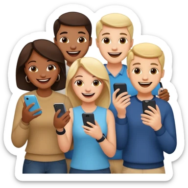 I want to generate a 3d image to show a group of friends playing a mobile trivia game sticker