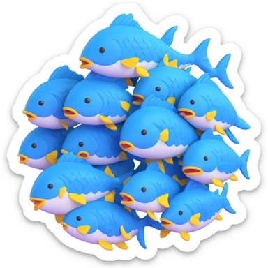 large pile of blue fish, 3D emoji style, no pedestal, variation 1 sticker