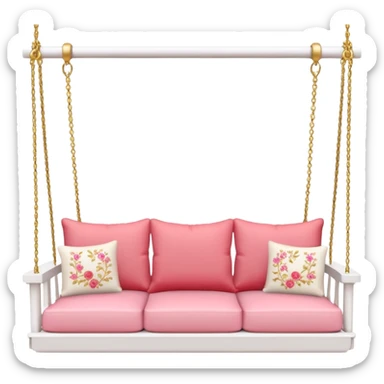 Romantic white wooden pastel-red-pink cushions couch-swing with tiny gold flowers around sticker