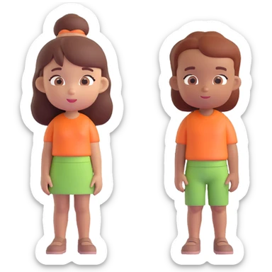 Slightly increase the volume of the upper body of the girl, separate the girl and the boy from each other, and make the skin color the same for both characters. Maintain the cartoonish 3D style. sticker