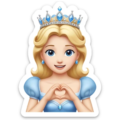 Cinematic Playful Cinderella Portrait Emoji, Blushing with excitement, hands clasped near her heart, eyes wide with anticipation, her tiara slightly askew from an unexpected twirl, a radiant princess caught in a moment of joy, utterly captivating! sticker