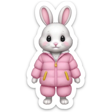 a full body of cute rabbit with puffer clothes sticker