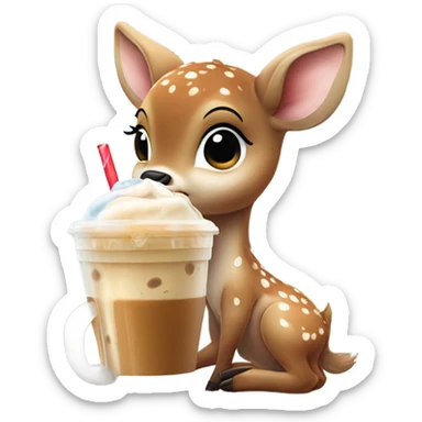 Baby deer drinking iced coffee sticker