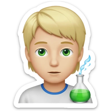 boy with green scent, blond hair and blue eyes. sticker