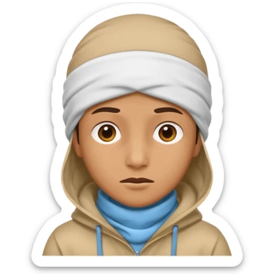 A person with headaches and a cold pack on the head sticker