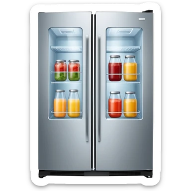 A refrigerator with a transparent front glass divided into three sections sticker