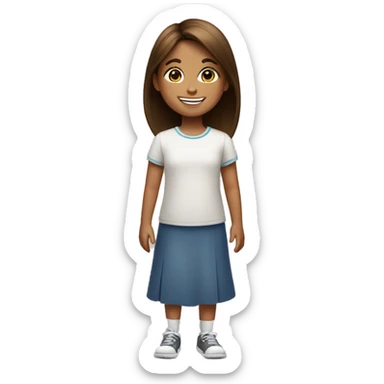 a 10-year-old girl with brown straight hair stands and smiles beautifully sticker