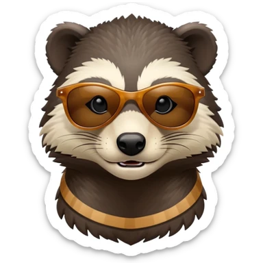friendly anthropomorphised honey badger head and neck only, wearing sunglasses sticker
