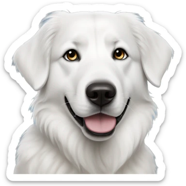 All White Great Pyrenees mix dog with bright blue eyes, black nose and black around right eye sticker