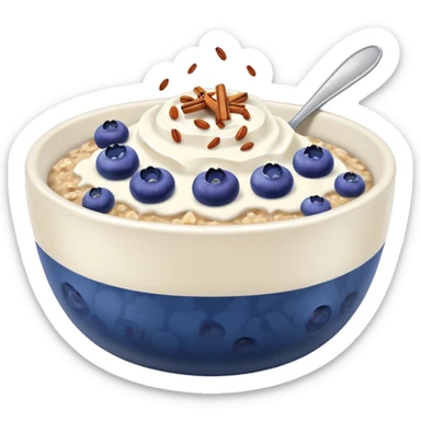 bowl with an blueberry oatmeal with cottage cheese in top sprinkled with cinnamon sticker