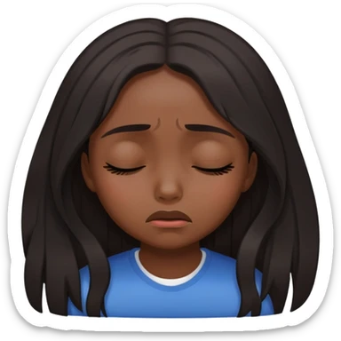 black dark girl long dark hair super sad crying eyes closed sticker