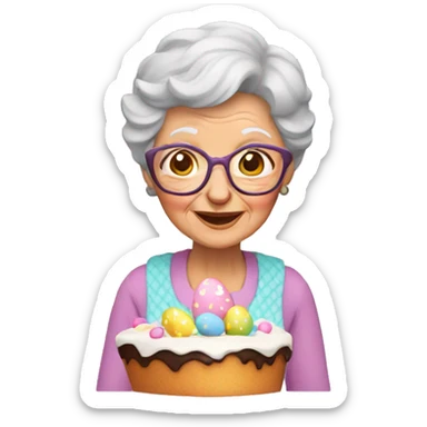 Granny with Easter cake sticker