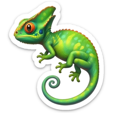 exotic chameleon character, vibrant colors, curled tail, cute style, 3D cartoon, mobile game icon style, clean background, no text, no watermark
 sticker