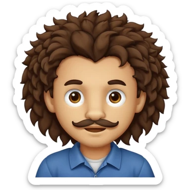 Make a cute boy lion with curly dark brown hair with a disconnected goatee and medium skin with a thin mustache sticker