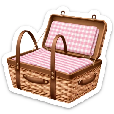 Picnic Basket With Light Pink Gingham Blanket sticker