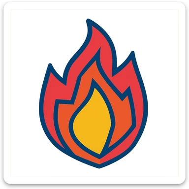 abstract flame shape, geometric, vibrant toon style sticker