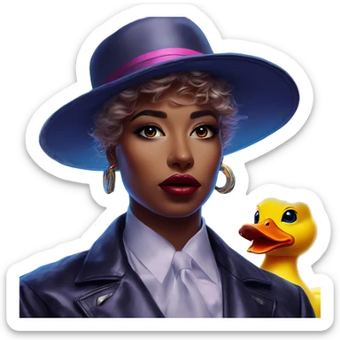 Synthwave rubberduck in Hermes style, oil paint, epic eyes, intricate lips, exquisite pose, beautiful, desirable, logical, Midsommar  sticker