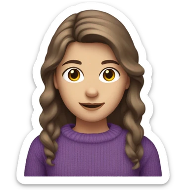 Caucasian girl with brown hair in purple sweater sticker