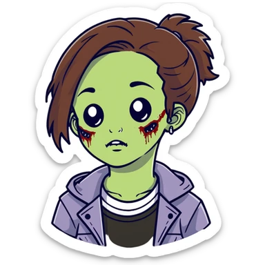 zombie teen girl with brown hair, grunge style, and septum piercing sticker