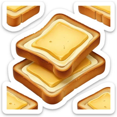 Cinematic warm toasted bread, golden-brown edges, butter melting into the surface, slightly crispy texture, simple and comforting, warm glowing background, inviting and homely. sticker