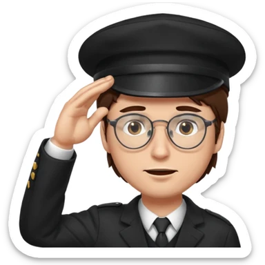 Brown hair man black hat glasses Salute with tear coming out eye sticker