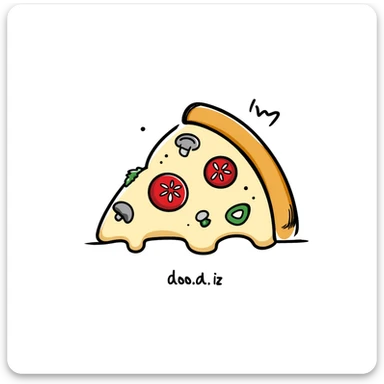 a slice of pizza with toppings in pastel colors dd9fb0, ffc6d3, a3bfc9, c4bee2, f1b091, hand-drawn doodle style sticker