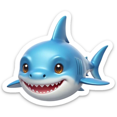 Cinematic Cute Shark Portrait Emoji, Head tilted playfully and inquisitively, featuring a glossy, streamlined body with a subtle shimmering hue and round, sparkling eyes filled with curious charm, Simplified yet irresistibly adorable features, highly detailed, glowing with a warm, friendly glow, high shine, affectionate and sleek, stylized with a touch of marine whimsy, bright and endearing, soft glowing outline, capturing the essence of a mischievous yet loving shark, so playful it feels like it could swim out of the screen into your arms! sticker