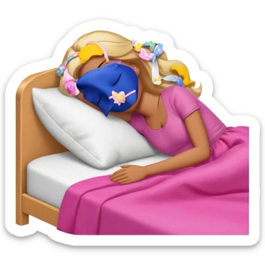 Brown skin blonde hair Barbie sleeping in bed with eyes closed sticker