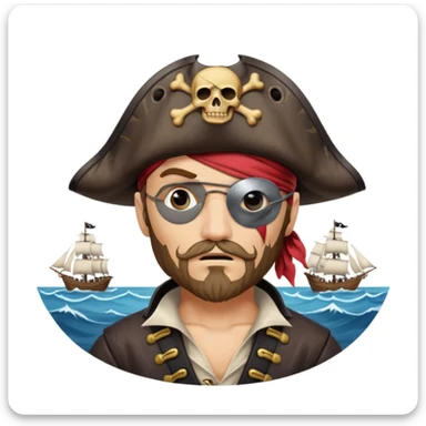 pirate with eye sailing a ship in strom sea background sticker