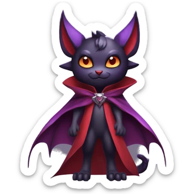  Black Red Purple Kawaii Edgy Cool Vampiric Demonic Beautiful Noivern-Nargacuga-Litten with big Bat Ears and wearing a cape and collar full body sticker