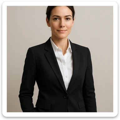 a professional-looking person in business attire with a confident expression, neutral background, modern style sticker