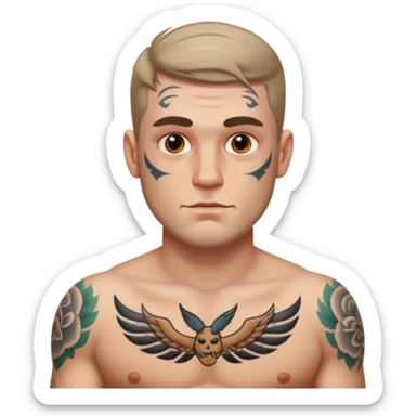 tattoo man, white skintone,tattoos on face, more visible, bulky man with tattos on his chest. sticker